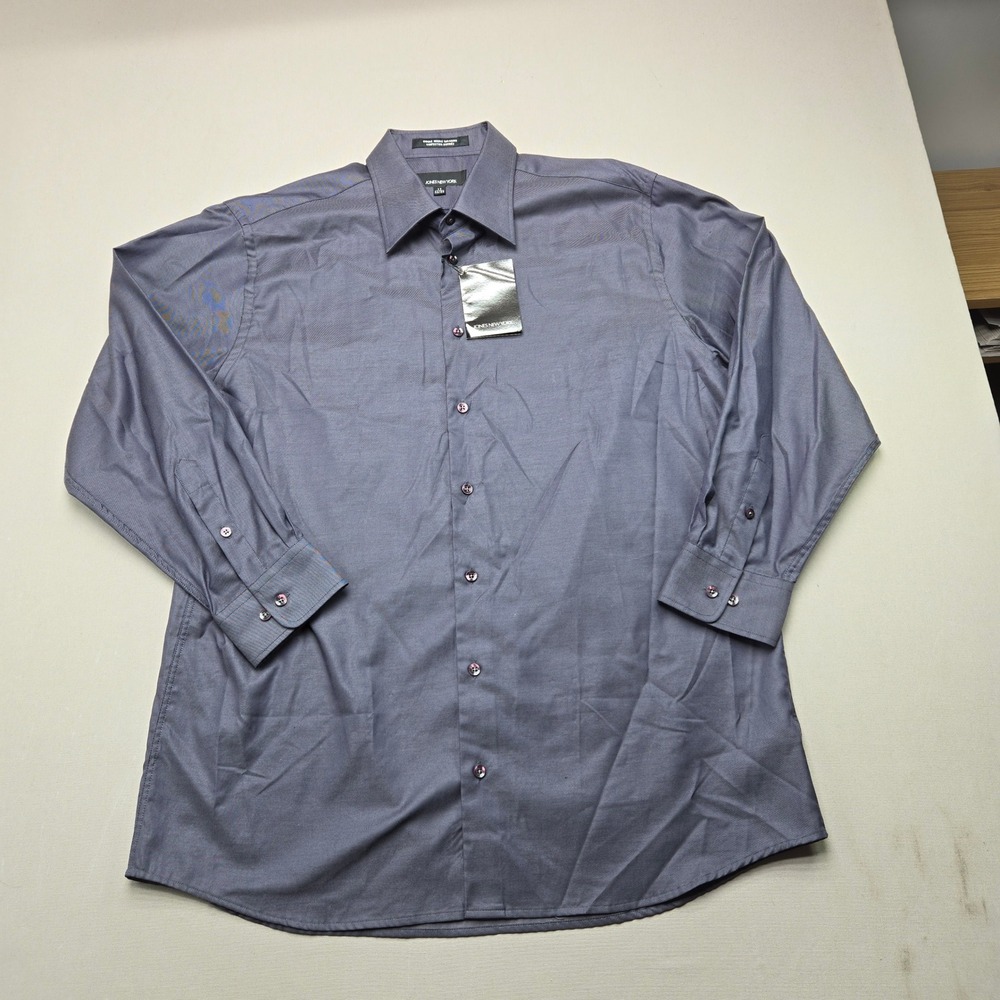 Jones New York Dress Shirt Cotton Tailored Solid Gray Mens 17 32/33